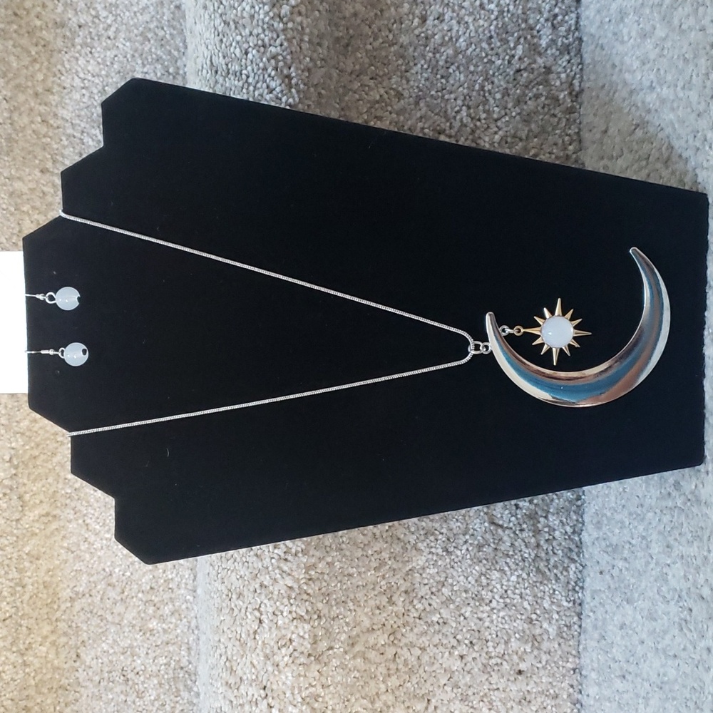 Moon necklace long chain with matching earrings